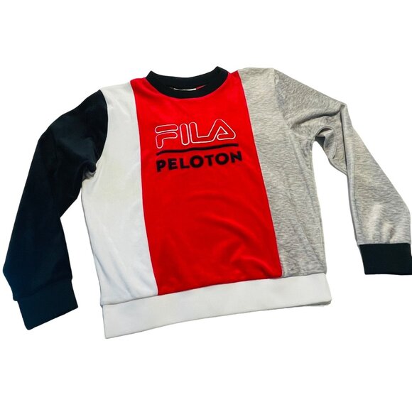 Fila Peloton Color Block Soft Velour Sweatshirt Women Size L Red Black White - Picture 1 of 12